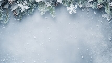 Christmas composition with snow and spruce branches space for text
