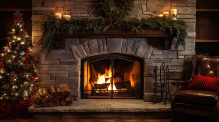 Christmas holiday winter time home fireplace
