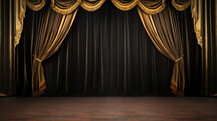 Empty background - Theater stage with black gold velvet curtains