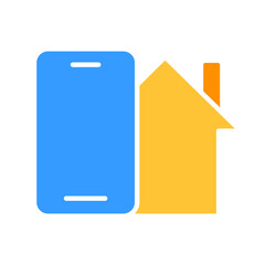 House with smartphone line icon. Stay at home, self-isolation, free time, safety, building. Vector color icon on a white background for business and advertising