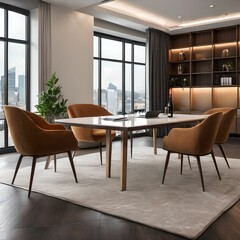 Fototapeta premium 16. A hotel design interior with tables, chairs, sofas, and furniture. Generative AI