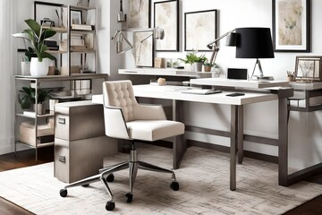 Home office space that is pearl. Modern microfiber desk chair and metal accent chairs