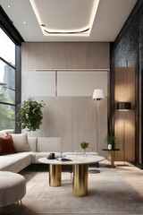 Fototapeta premium 4. a conference room and office in a hotel. Meeting room interior design with sofa, table, desk, and wine. Generative AI