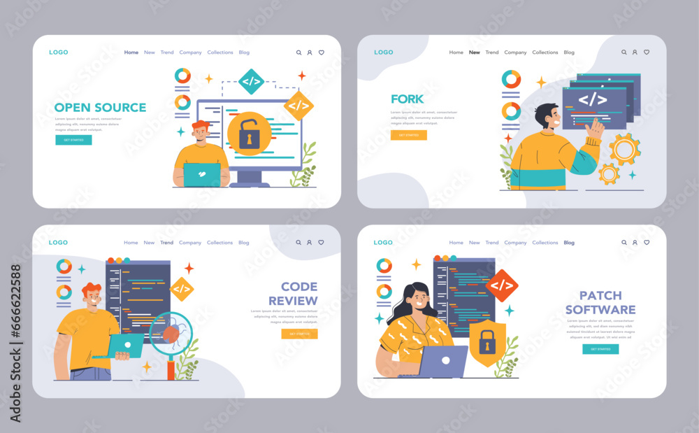 Poster open source web banner or landing page set. software with code available