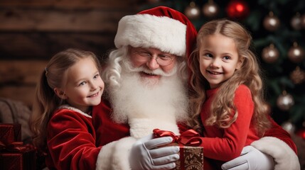 Fototapeta na wymiar Santa with children and presents