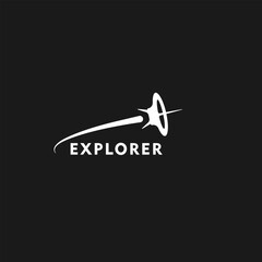 Logotype satellite Space exploration . Vector Logo White Isolated Black Background