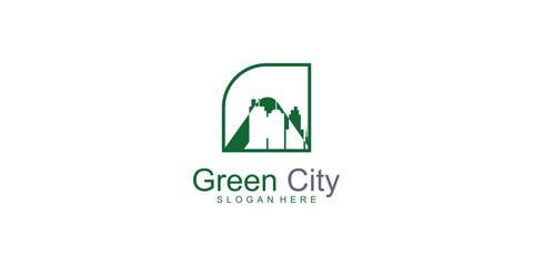 Creative combination green city logo design with letter concept| green house logo| premium vector