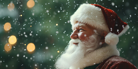 santa under the snow with bokeh effect, winter, snow, gifts, christmas, background