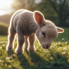 Spring lamb in nature, AI generated illustration, realistic