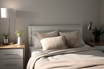 10. Simple bedroom and bed interior with beige color concept. 