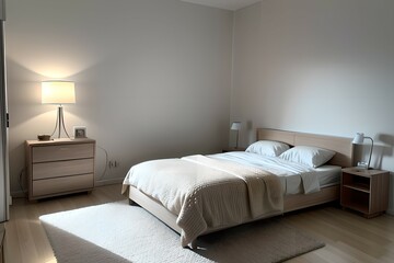 9. Simple bedroom and bed interior with beige color concept. 