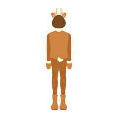 トナカイの格好の女性の後ろ姿。フラットなベクターイラスト。 The back view of a woman dressed as a reindeer. Flat designed vector illustration.	