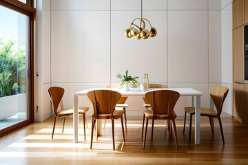 18. The kitchen table and chairs with sunlight.interior design with simple lighting.