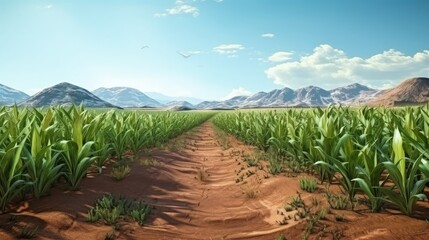 Corn crops grown sustainably and without GMOs in desert and arid regions of the Middle East - obrazy, fototapety, plakaty