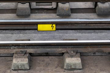 Fototapeta na wymiar Close-up of railway track switches.
