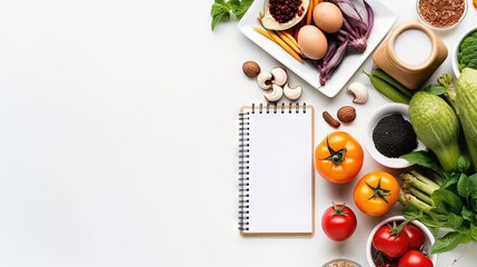 Diet plan and healthy food on table promoting healthy lifestyle and nutrition