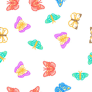 butterfly white nature vector seamless pattern thin line illustration