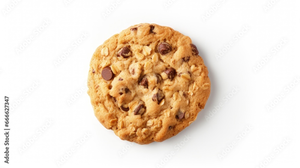 Poster granola cookie white background top view with copy space