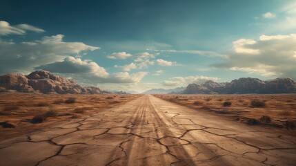 Deserted worn out road Digital post apocalyptic painting Empty 4k wallpaper scene