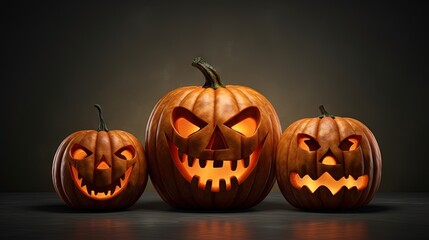 Halloween pumpkins with scary faces isolated on white