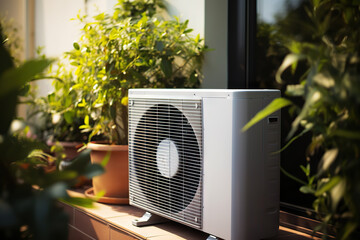 Eco-Friendly Heat Pump Installation in Modern Residential Building. created with Generative AI