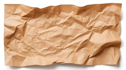 Crumpled brown baking paper on white background from above