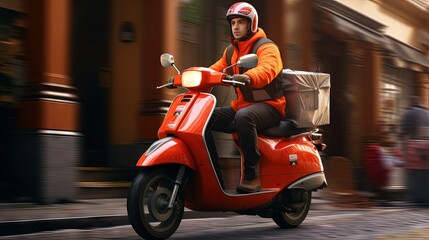 Delivery person riding a scooter