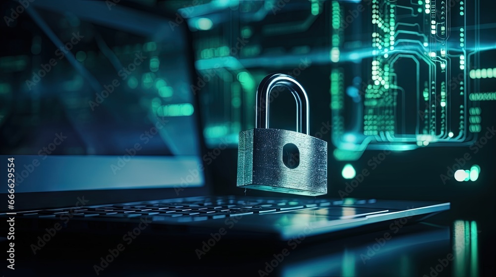 Poster Cyber security Locking keyboard to safeguard data from hackers using password