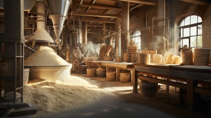 Fototapeta na wymiar Contemporary factory converts wheat into flour