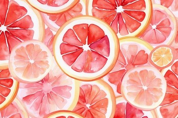 Pattern of watercolor grapefruit slices. Generative AI