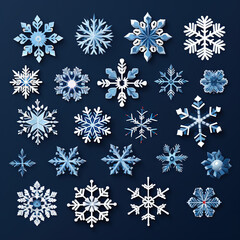 Snowflakes Set Blue Background