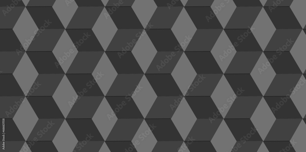 Wall mural abstract black and gray triangle cube grid square background. hexagon shape geometric digital tile d