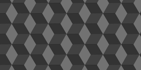Abstract black and gray triangle cube grid square background. Hexagon shape geometric digital tile dark black technology art cube used for  wallpaper texture.