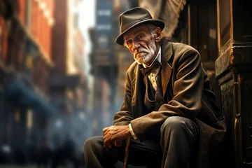 Foto op Plexiglas Observant American man look at old city. 1920 year. Generate Ai © juliars