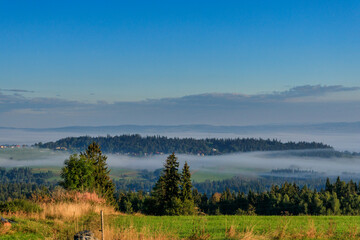 Beautiful landscape of the foggy Podhale region. Poland