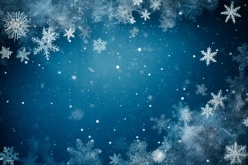 Blue winter snowflakes background, christmas and winter concept, Banner or card. copy space for text