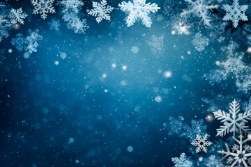 Fototapeta na wymiar Blue winter snowflakes background, christmas and winter concept, Banner or card. copy space for text