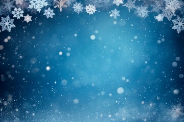 Fototapeta premium Blue winter snowflakes background, christmas and winter concept, Banner or card. copy space for text