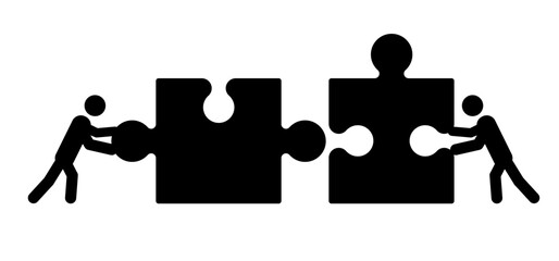 Connecting puzzle elements. Teamwork, jigsaw puzzle pieces connection line pattern. Puzzle pieces icon or pictogram. Business concept. Symbol of teamwork, cooperation, partnership.