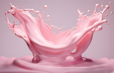 Strawberry pink milk splash close up, drink concept, package,  food, Generative AI