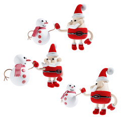 santa claus with christmas snowman in three angle 3d illustration