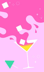 Summer cocktail mocktail illustration, vector, gradients, flashy colours, fun, party, bar, menu, restaurant, juicy	