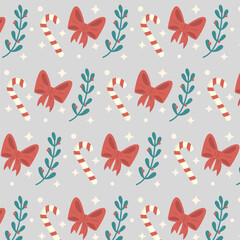 New Year's pattern with a sweet stick, a twig and a gift bow