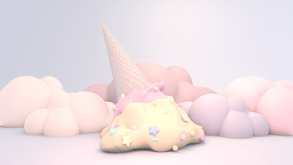 3d rendered soft pastel upside down ice cream.