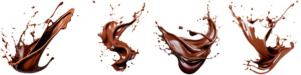 Chocolate splashes on white background - obrazy, fototapety, plakaty
