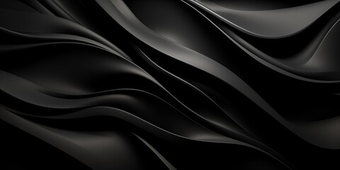 Fototapeta premium Black seamless texture. Wavy background. Interior wall decoration. Black background of abstract waves, generative ai