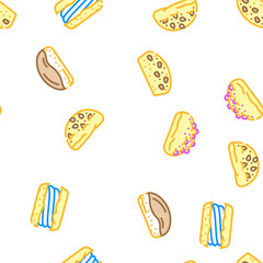 bun bread burger hamburger vector seamless pattern thin line illustration