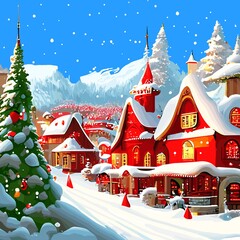 Fototapeta na wymiar Enchanting Snow-Covered Christmas Village: A Winter Fairytale
