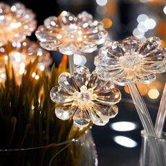 The intricate details of the crystal chandelier