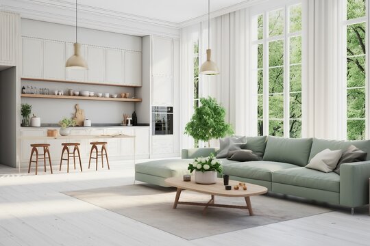 interior design of modern living room in townhouse. generative ai. © SEUNGJIN